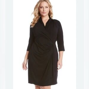 Karen Kane Black Cocktail Dress Cowl Neck 3/4 Sleeve